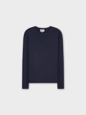 THIN KNIT CREW SWEATER-NAVY