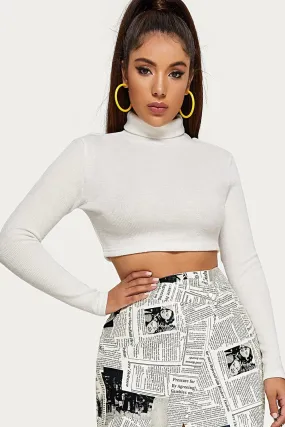 Turtle Neck White Crop Tee