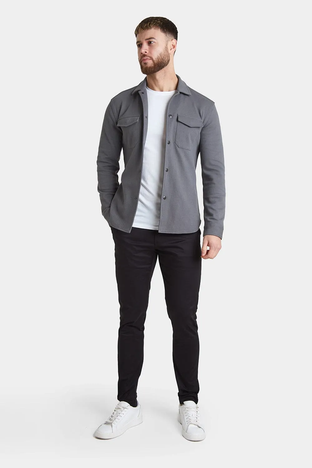 Twill Jersey Shacket in Graphite