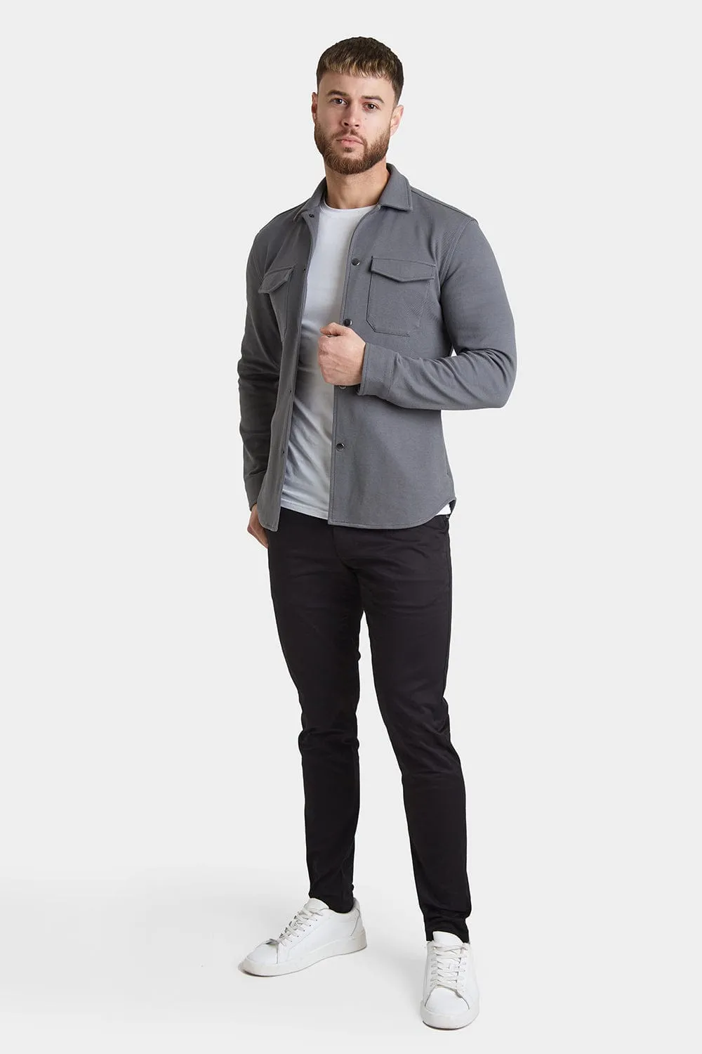 Twill Jersey Shacket in Graphite