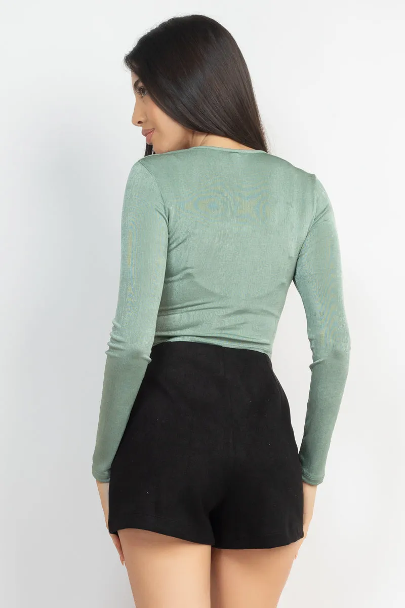 Twisted Velvety Long Sleeve Crop Top