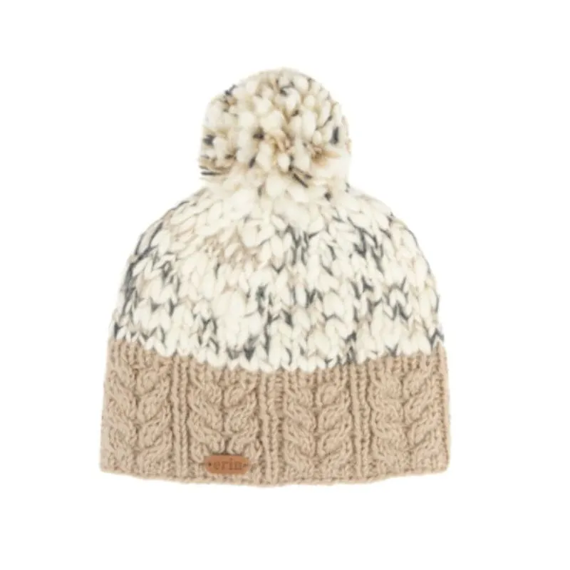 Uneven Wool Bobble Ladies Hat - Beige