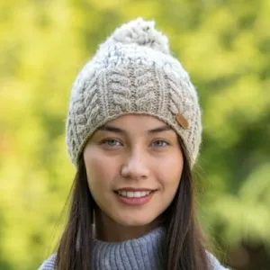 Uneven Wool Bobble Ladies Hat - Beige