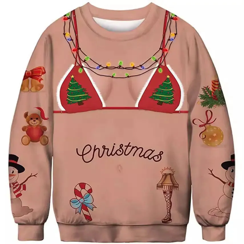 unisex digital printed Halloween Sweater Halloween Digital Printed Round Neck Sweater For Men And Women