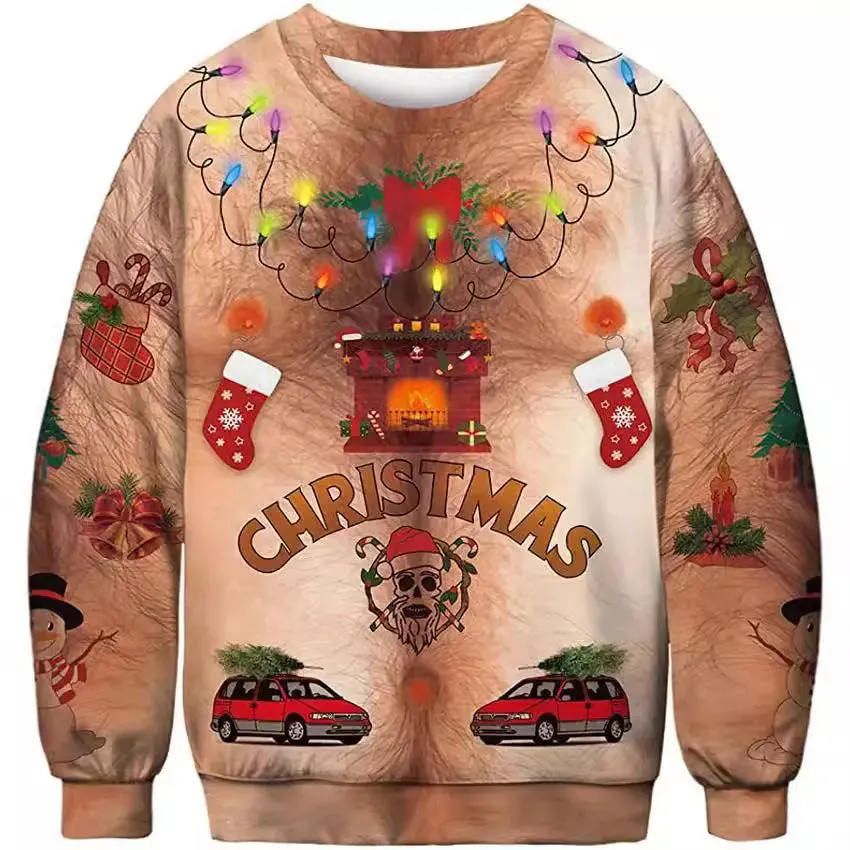 unisex digital printed Halloween Sweater Halloween Digital Printed Round Neck Sweater For Men And Women