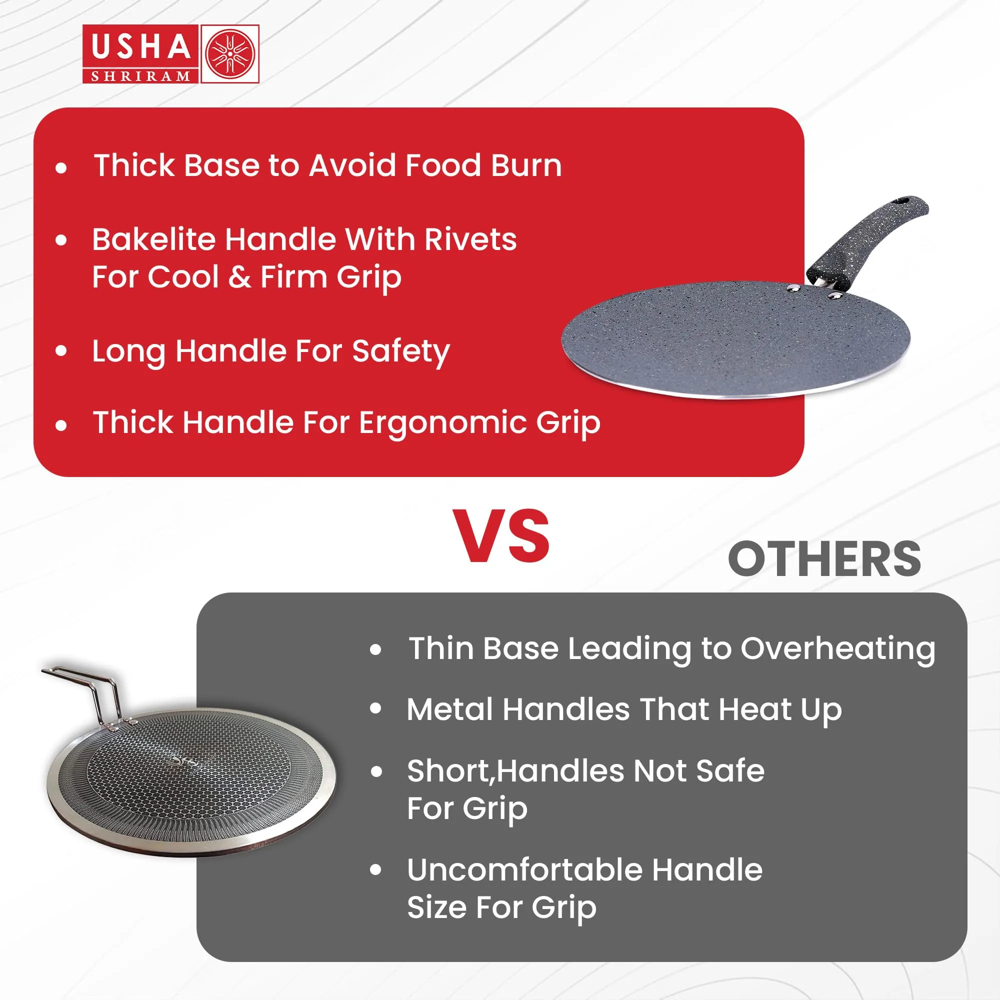 USHA SHRIRAM (24cm Lunar Haze Non Stick Roti Tawa with Riveted Handle | High Grade Aluminium | Scratch Resistant Surface | Roti Nonstick Dosa Tawa Non Stick Pan | Flat Tawa Non Stick(Grey)