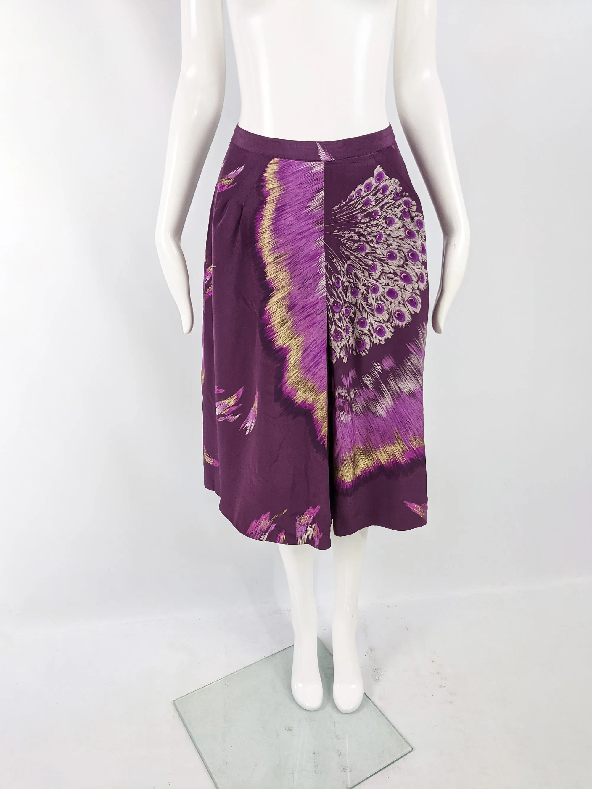 Vintage Purple & Gold Silk Peacock Skirt, 1980s