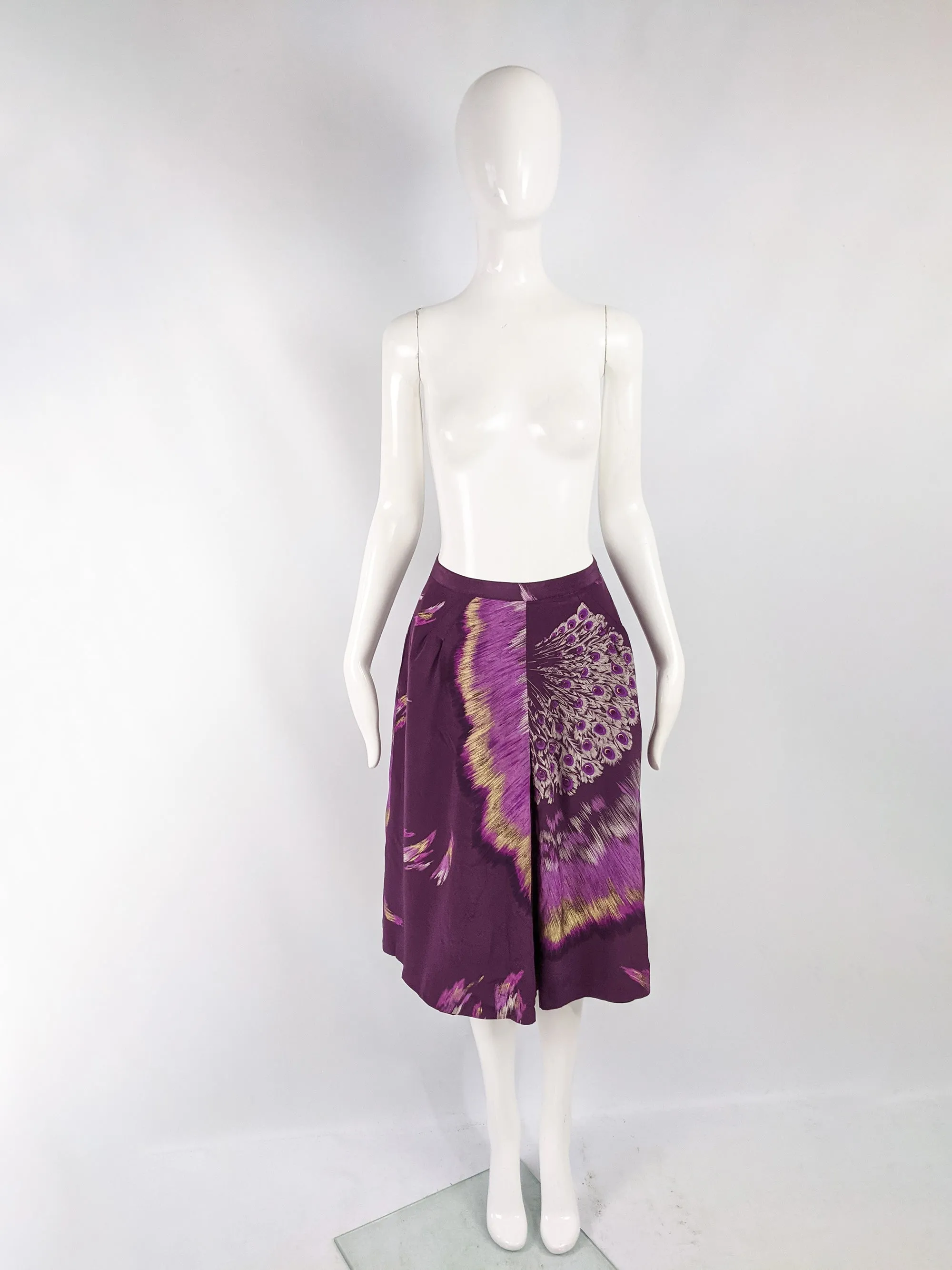 Vintage Purple & Gold Silk Peacock Skirt, 1980s