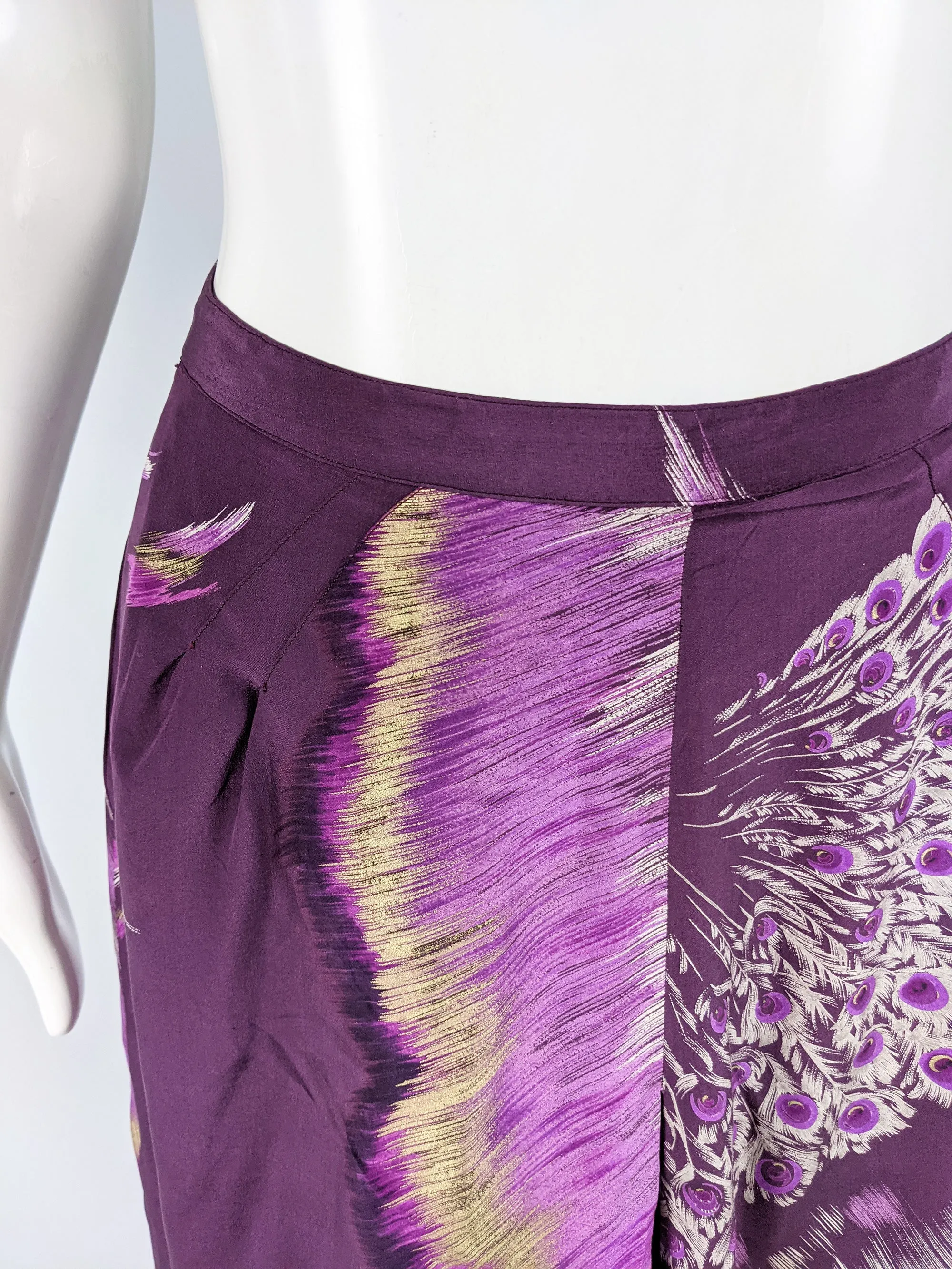 Vintage Purple & Gold Silk Peacock Skirt, 1980s