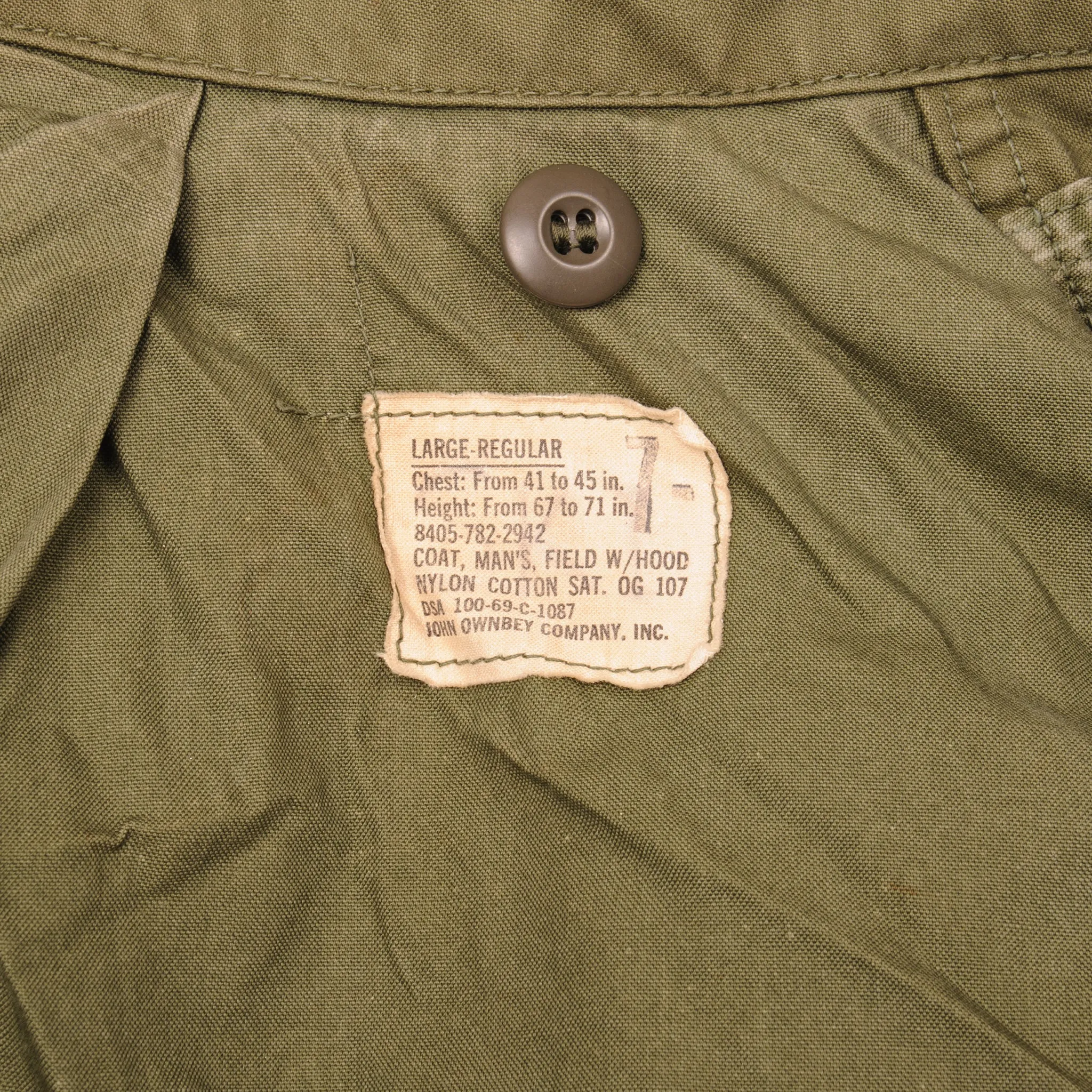 VINTAGE US ARMY M-1965 M65 FIELD JACKET 1969 VIETNAM WAR SIZE LARGE REGULAR