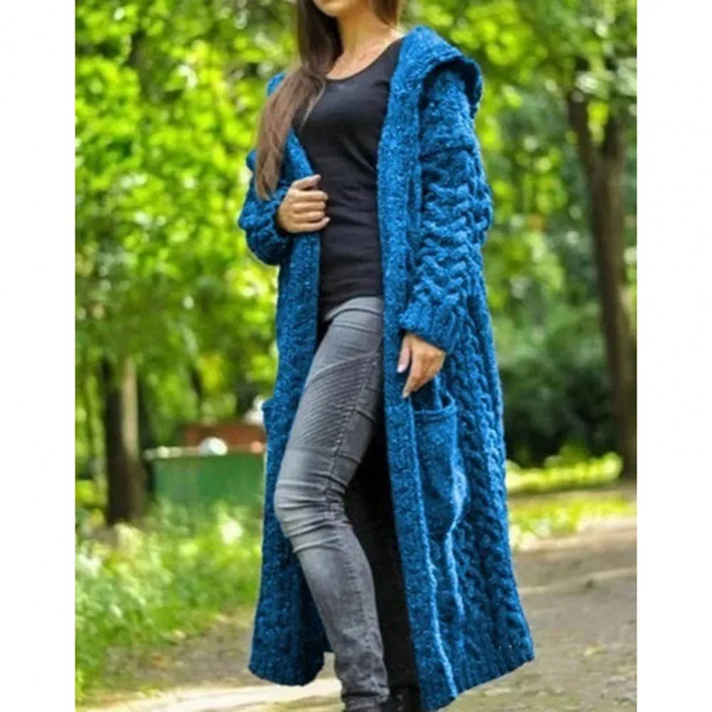 Wenkouban Coat Fleece Sweatshirts Cardigan Women Jacket Women Solid Color Long Sleeve Braid Knit Cardigan Hooded Sweater Coat Overcoat