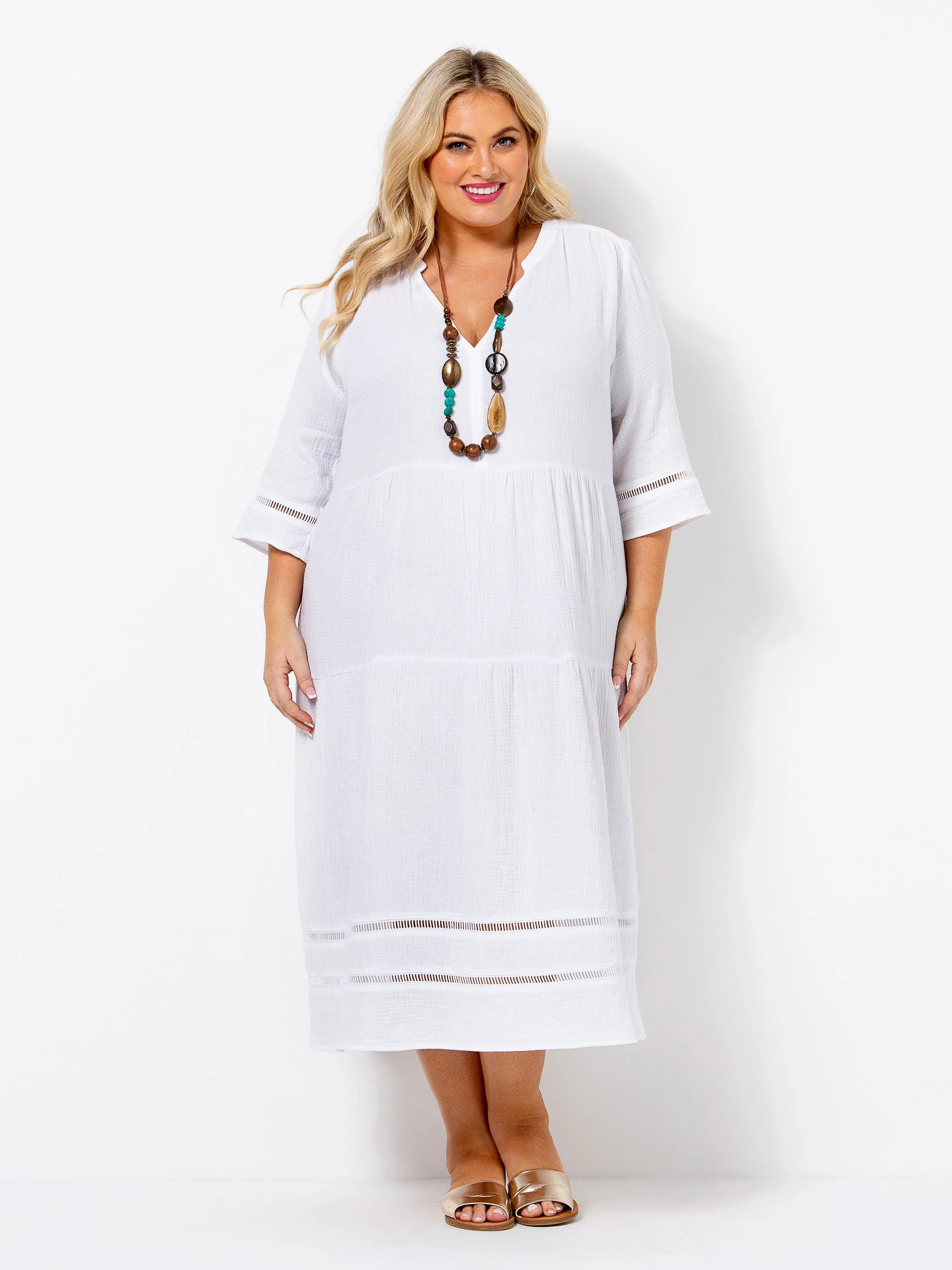 White Crinkle Cotton Dress