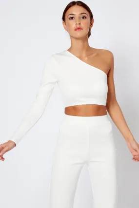 White One Shouldered Crop Top Co-Ord