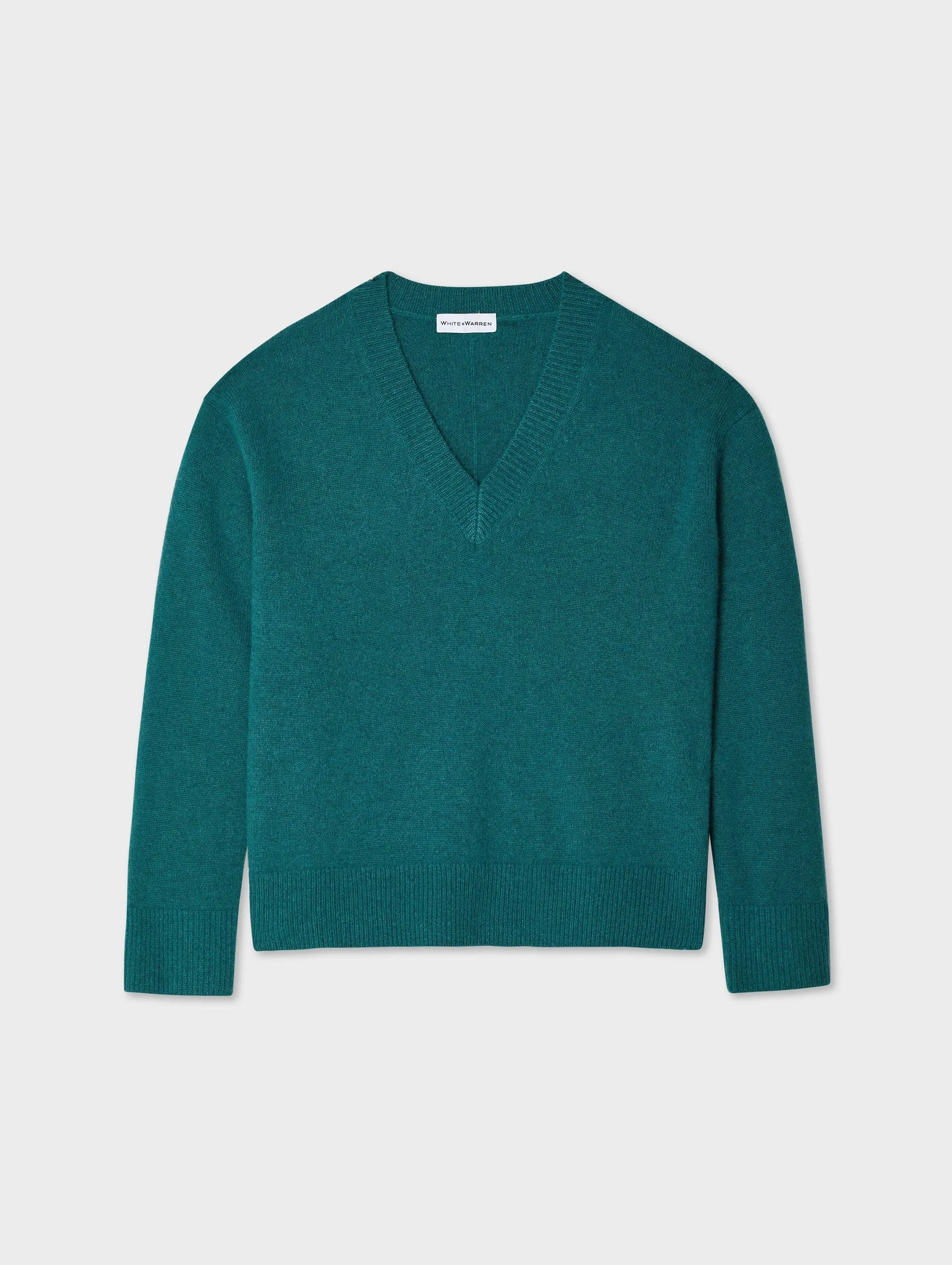 White   Warren - Cashmere Rib Trim V-Neck in Jade Heather