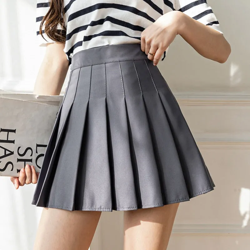 White Women Pleated Skirts Summer High Waist Zipper Girls Dancing JK Mini Skirts Black Fashion Student A Line Faldas