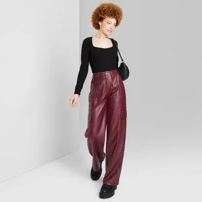 Wild Fable Women's High Rise Straight Leg Classic Faux Leather Pants