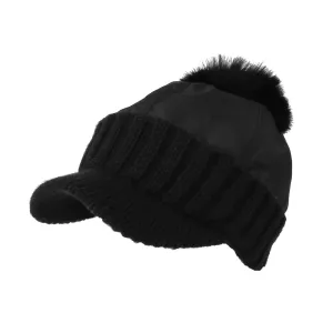 Winter Fleece Knit Visor Pom Beanie Hat Baseball Cap DWR1133