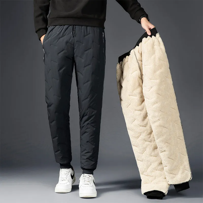 Winter thickened fleece pants for men