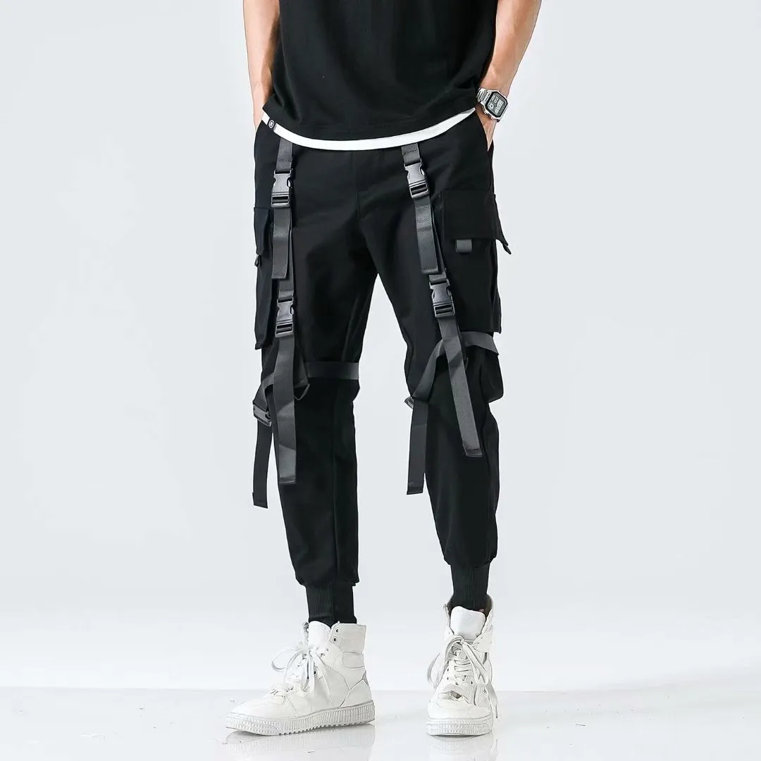 WLS Three-dimensional Pocket Shell Buckle Streamer Overalls Jogger Pants