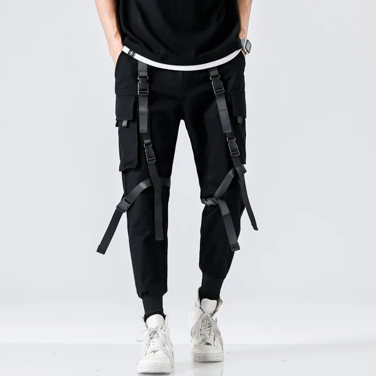 WLS Three-dimensional Pocket Shell Buckle Streamer Overalls Jogger Pants