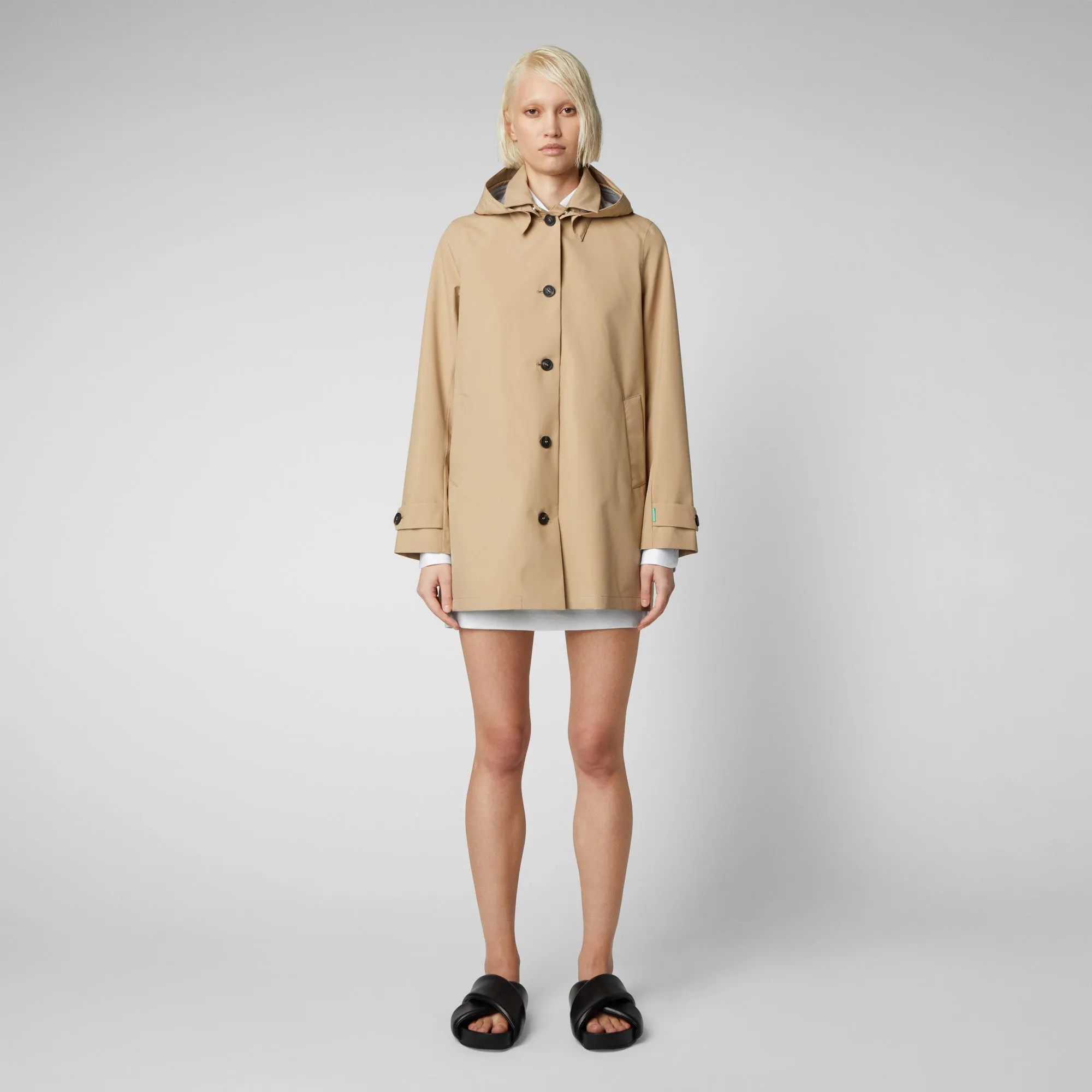 Women's April Hooded Raincoat in Stardust Beige