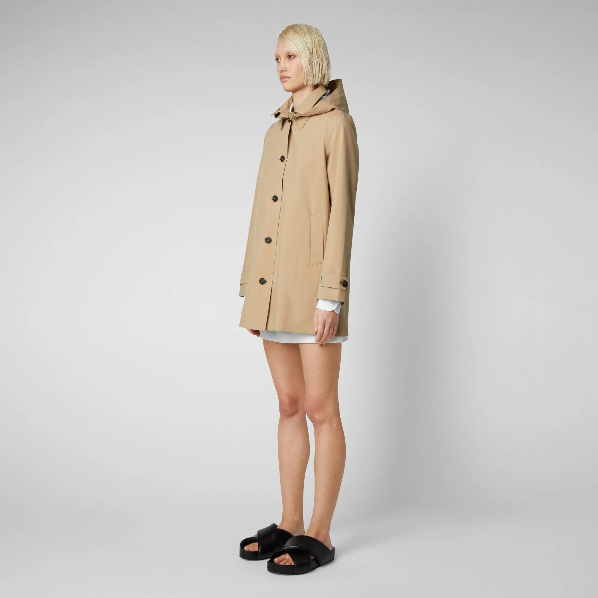 Women's April Hooded Raincoat in Stardust Beige