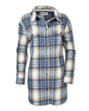 Women's Blue Plaid Shirt Jacket