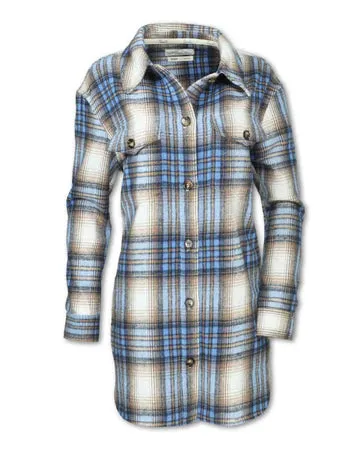 Women's Blue Plaid Shirt Jacket