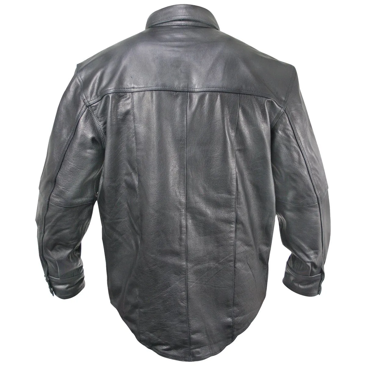 Xelement XS908B Men's 'Nickel' Black Leather Casual Biker Rider Shirt with Vintage Buffalo Buttons