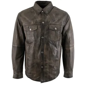 Xelement XS942 Men's 'Nickel' Distressed Brown Leather Shirt with Vintage Buffalo Buttons