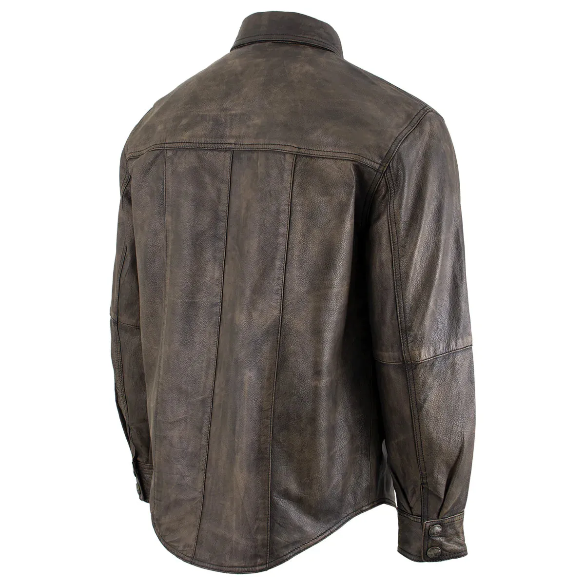 Xelement XS942 Men's 'Nickel' Distressed Brown Leather Shirt with Vintage Buffalo Buttons