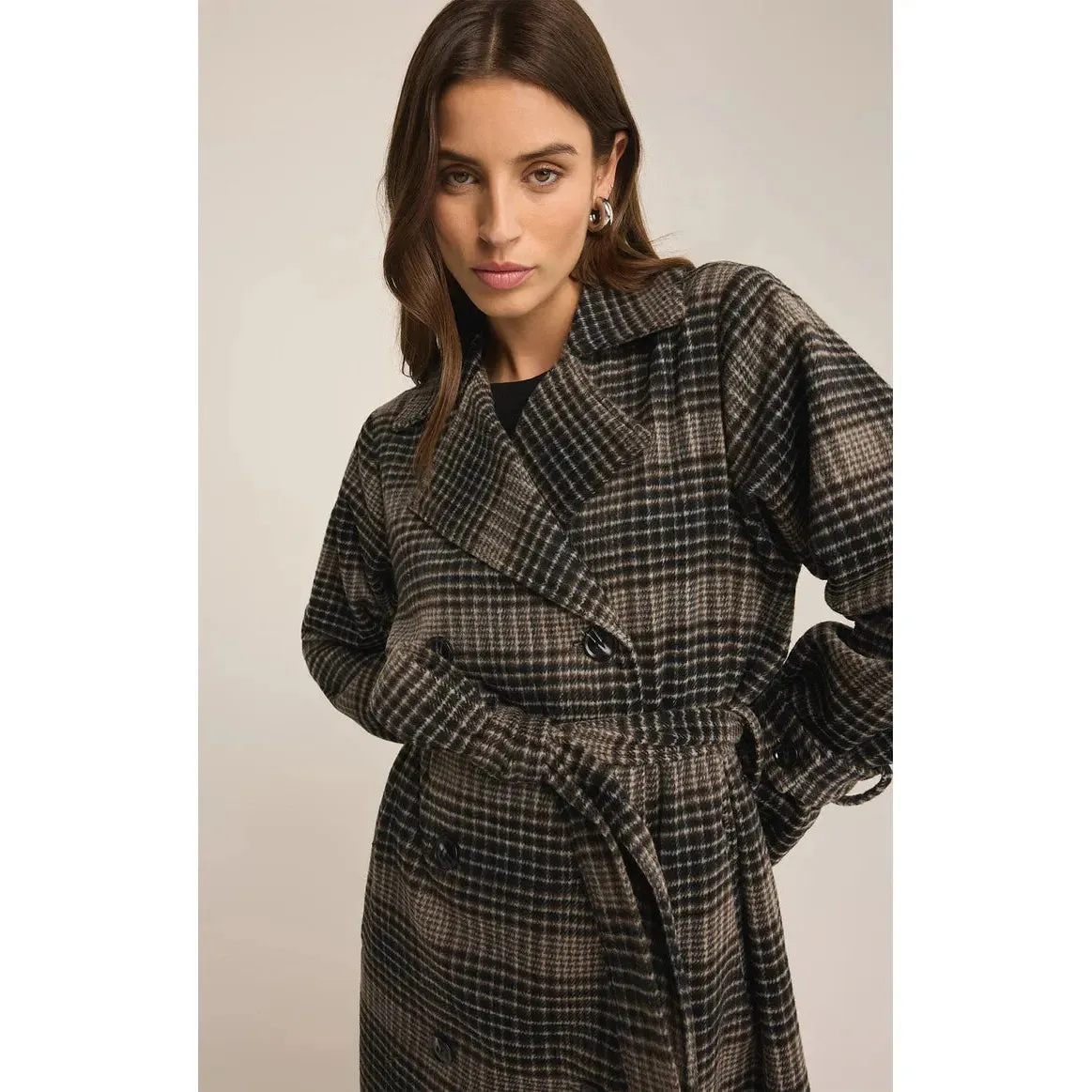 Z Supply Jackie Plaid Trench Coat