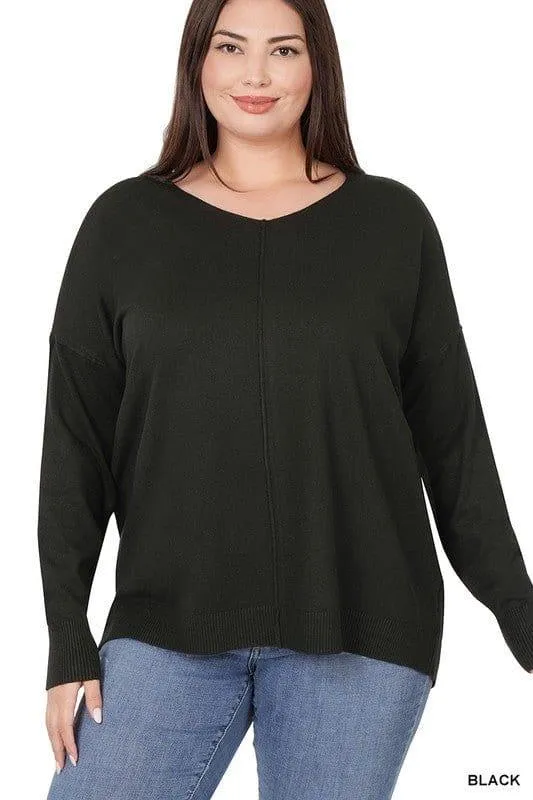 Zenana Plus Hi-Low Front Seam Sweater